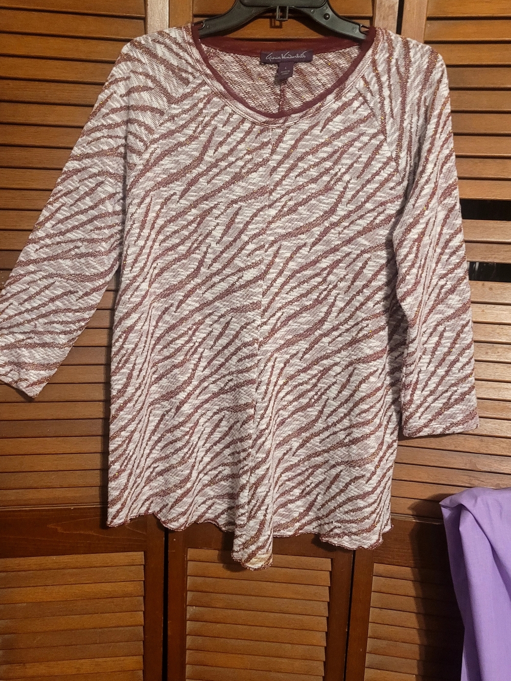 Gloria Vanderbilt Rust and Cream Zebra-Print 3/4 Sleeve Tunic